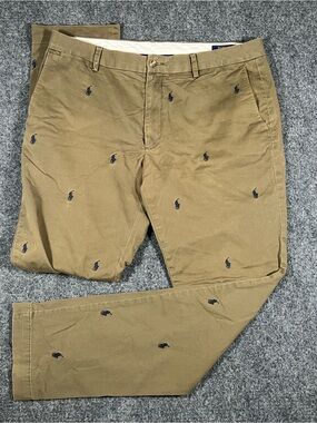 Men’s Polo Ralph Lauren Chino Pants All Over Print Pony Slim Preppy Green 36x33